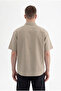 Men's Flamed Cotton Oversize Shirt Khaki - 3