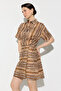 Striped Cotton Skirted Shirt Dress - Brown - 4