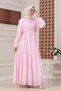 Mira Hijab Dress with Gathered Skirt Detail - Pink - 4