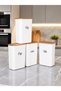 4-Piece Wooden Vacuum Lid White Acrylic Tea Sugar Salt Flour Food Storage Box 3 Lt with Label