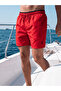 Men's Quick-Drying Swim Shorts with Pockets, Elastic Lace-Up, Mesh Lining, Red Swim Shorts - 2