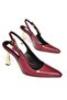 S752098708 Burgundy Patent Leather Thick Heeled Women's Shoes - 6