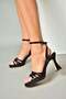 S569315704 Black Satin Fabric Thick Heeled Evening Dress Shoes