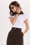 Women's Slim Fit Crew Neck Raglan Sleeve 100% Cotton White T-Shirt Blouse - 6