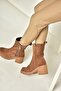 T654095802 Tan Genuine Suede Thick Heeled Women's Boots - 2
