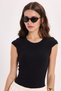 Women's Slim Fit Cotton Lycra Crew Neck Ay Kol Black T-Shirt - 5