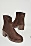 T726911102 Brown Suede Thick Heeled Women's Boots - 5
