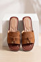 "Soleil" Suede Genuine Leather Look Comfort Sole Tan Women's Slippers - Buckle Back Strap Square Toe Günl - 8