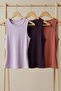 3 Pieces of Ribbed Fitted Viscose Blended Strappy T-Shirt