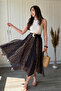 Mixed Patterned Asymmetrical Midi Skirt with Elastic Waist