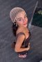 Women's Knitted Mesh Hat Pearl Veil Beige – Stylish Hair Accessory with Pearl Detail - 5