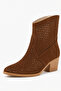 Westera Women's Tan Summer Cowboy Boots Perforated Suede Textured Thick Heeled Daily Stylish Boots - 2