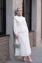 Baby Collar, Elastic Waist, Lace-Up, Embroidered, Lined, Linen Look Suit - White - 3