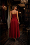 Women's Rope Strap V-Neck Long Crepe Evening Dress with Pearl Detail, Special Occasion, Wedding-Invitations, Graduation - 6