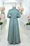 Stone Detailed Glittered Evening Dress with Draped Chest Mint 19188 - 4