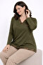 Women's Middle Age and Above V-Neck Patterned Mother Combed Cotton Blouse 30575 - 2