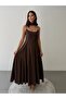 Halter Neck Flared Cut Draped Maxi Dress - Brown