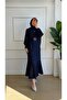Navy Blue Stoned Belted Crepe Event Dress (Zipper Back) - 6