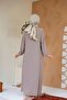 Zippered Dark Beige Hijab Robe 45285Kbej - 3