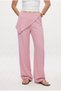 Women's Garnet Scarf Detailed Linen Blend Elastic Waist Loose Cut Woven Pink Trousers - 4