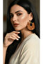 Women's Hoop Dangle Earrings – Tan Color Fabric Design - 8