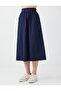 Navy Blue 100% Cotton Regular Waist Comfortable Cut Midi Skirt - 4