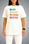 Oversize Eat Sleep Fishing Repeat Chest Printed Unisex T-Shirt - 2