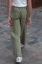 Girl's Gabardine Trousers Cargo Pocket Detailed 5-14 Years Old, Khaki Green - 4