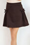 Girl's Shorts Skirt with Bow Accessories, Elastic, 8-12 Years Old, Dark Brown - 2
