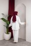 Women's Strawberry Fabric Stand Collar Buttoned Ruffle Detailed Hijab Tunic Pants Double Set - 3