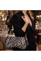 Gray Gold Buckled Zebra Patterned Women's Shoulder Bag |   Gray Mt1606
