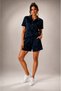 Women's Navy Blue Polo Collar and Button Detail T-Shirt and Shorts Set - 6