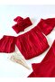 Girl's Red Flare Leg Tights, Red Strapless Crop Blouse and Headband Set. - 6