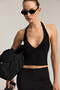 Eyna Women's Halter Neck Thick Strap Open Back Crop Black Blouse - 4