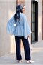 Hakim Collar Belted Lined Spanish Sleeve Oversize Lyocell Tunic - Baby Blue - 5