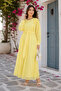 Safraa- Radiant chiffon lined Maxi dress with front flutters and belt with long sleeves- Lemon Yello