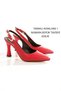 Red Leather Shoes with Pointed Toe, Open Back, Large Buckle, 9cm Wine Glass Heel, New Season - 2