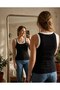 Women's Contrast Piping Detailed U-Neck Crop Tank Top Blouse - 2