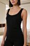Women's Premium Lyocell Thick Strap Tank Top Black - 3