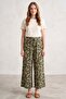 Women's Khaki White Abstract Patterned Atlas Wide Leg Pants