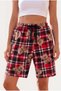 Women's Red Black Plaid Teddy Bear Patterned Pajama Shorts Relaxed Fit Elastic Home Shorts Summer Sleep Shorts