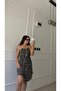 Daisy Patterned Short Viscose Dress-Midi Length Patterned Lace-Up Elegant - 6