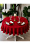 Pearl Velvet Textured Ruffled Round Tablecloth Red - 2