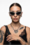 Zayra Gray Frame Narrow Oval Cat-Eye Sunglasses – Black Lens – Uv400 – Shiny Plastic