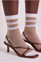 Women's thick stripe thin socket socks white - 2