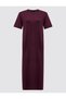 Burgundy Straight Cut Crew Neck Short Sleeve Knitted Dress - 7