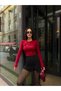 Bow Low-Cut Embroidered Basic Blouse - Burgundy Bordo - 4