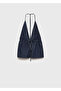 Denim Blouse with V-Neck Tie Detail - 3