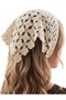 Bohemian Style Knitted Tie-Down (Light Stone Color) Crowned Bandana (Does Not Slip on the Hair) - 7