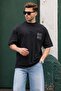 Black Pocket Detailed Oversize T-Shirt 7008
